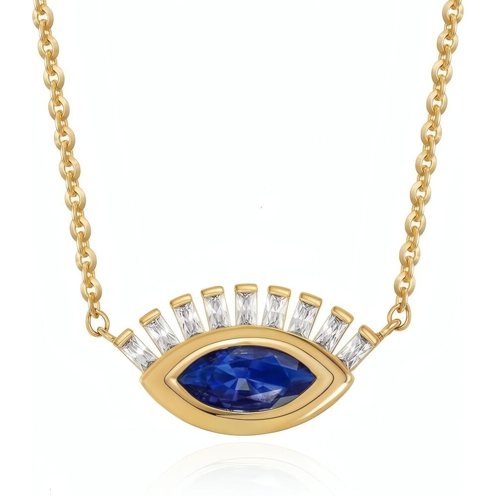 Gold Plated Blue Evil Eye Cubic Zirconia Pendant Necklace Adjustable for Women